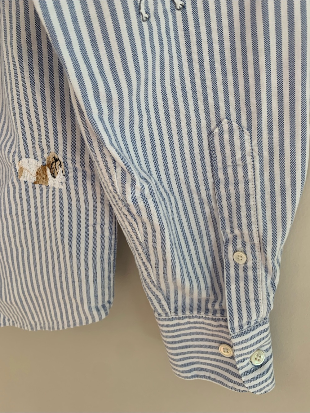 Portuguese Flannel Dogs Oxford Shirt Blue Stripe Size Small Embroidered Novelty - Picture 8 of 10